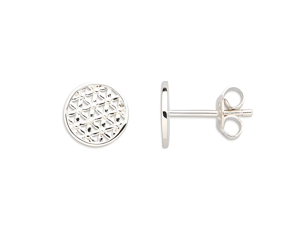 Xenox Sterling Silber Ohrringe XS2911 mit der Blume des Lebens, filigranes Design und glänzende Oberfläche, eleganter Ohrschmuck für modische Akzente.