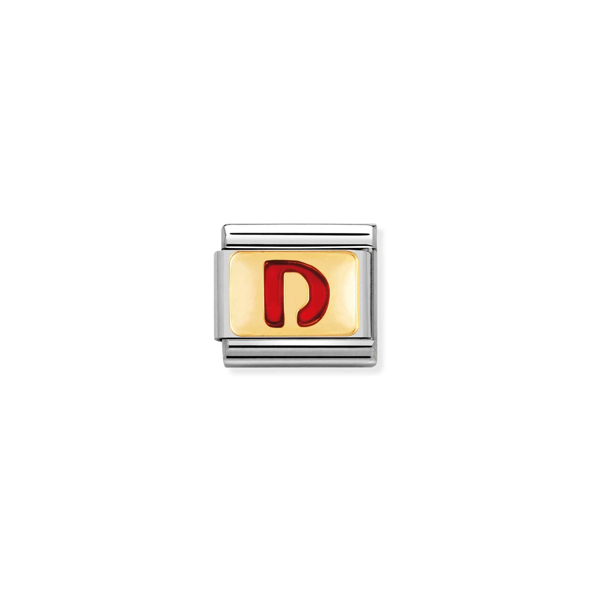 Nomination Composable Classic Charm Buchstabe D rot - Edelstahl, Gold 750 Gelbgold, Emaille