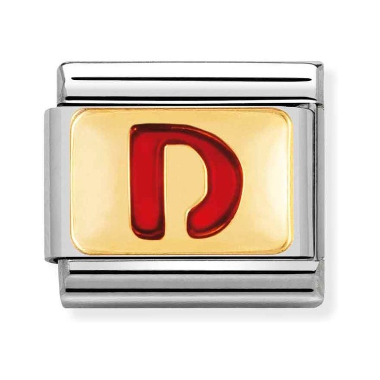 Nomination Composable Classic Charm Buchstabe D rot - Edelstahl, Gold 750 Gelbgold, Emaille