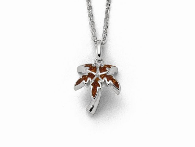Sterling Silber Kette mit Anhänger in Form einer Palme, verziert mit Bernstein, Länge 42 cm, elegantes und modernes Design, ideal für jeden Anlass.