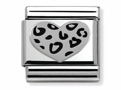Classic oxidierte Edelstahl Sterling Silber Leopard Herz von Nomination, elegantes Design mit einem Herz in Leopardenmuster, ideal für modische Akzente und persönlichen Ausdruck.