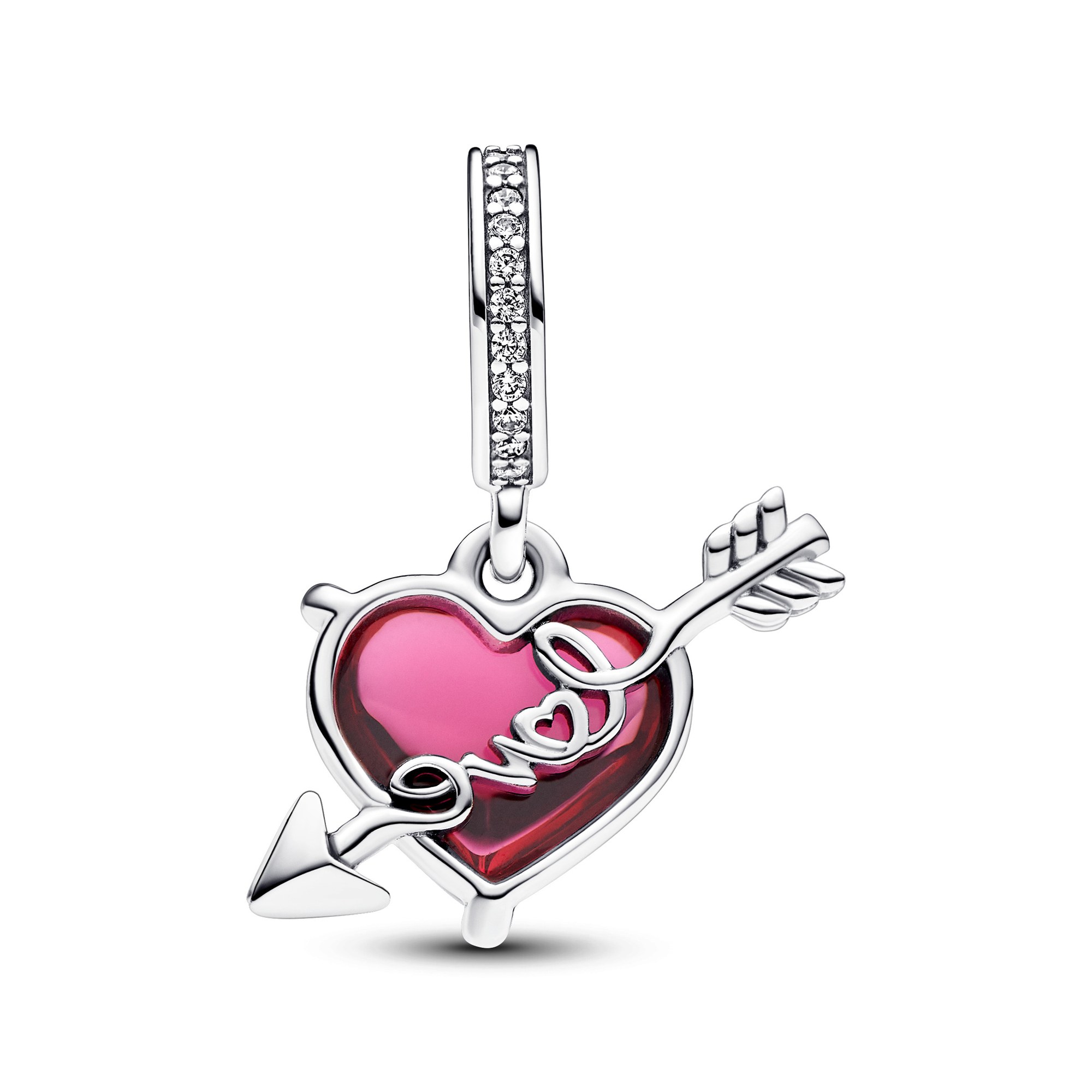 Pandora Rotes Herz & Pfeil Murano-Glas Charm-Anhänger - Sterling Silber - Zirkonia Rot Ansicht 2 – Ansicht 2