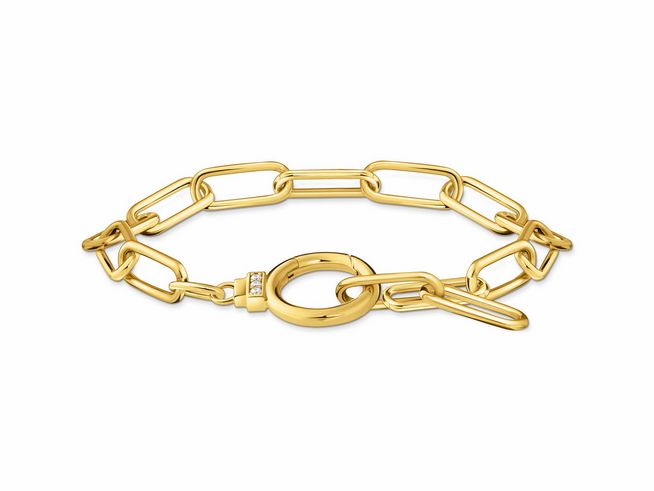 Elegantes Gliederarmband von Thomas Sabo, Modell A2133-414-14-L19, aus silberner Vergoldung mit Zirkonia in weiß, Maße 19 cm, verziert, ideal für stilvolle Anlässe.