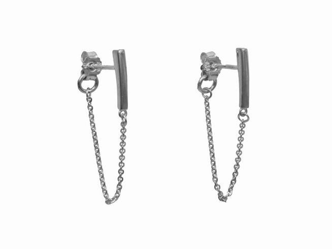 Ohrstecker mit Kette aus 925 Sterling Silber, poliert und rhodiniert, Hersteller Juwelier Harnisch, stylische Ohrhänger ohne Stein.