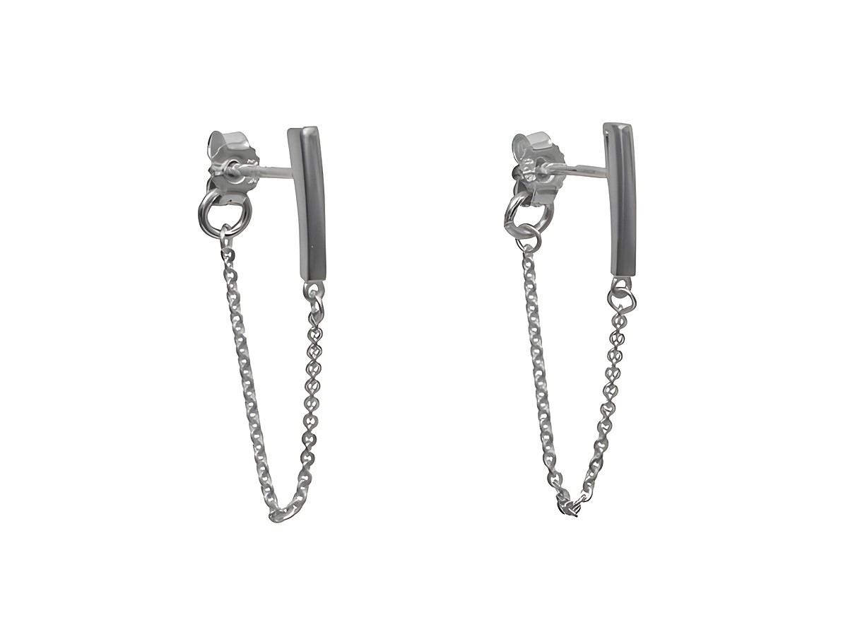 Ohrstecker mit Kette aus 925 Sterling Silber, poliert und rhodiniert, Hersteller Juwelier Harnisch, stylische Ohrhänger ohne Stein.