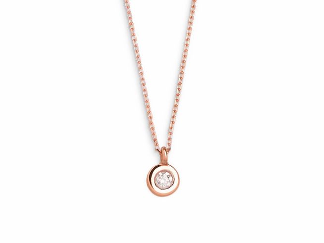 Roségoldene Ankerkette aus 375 Gold mit einem runden Anhänger und funkelndem Stein, Modell Xenox Gold Kette XG4055R/42, Länge 42 cm, elegant und zeitlos.