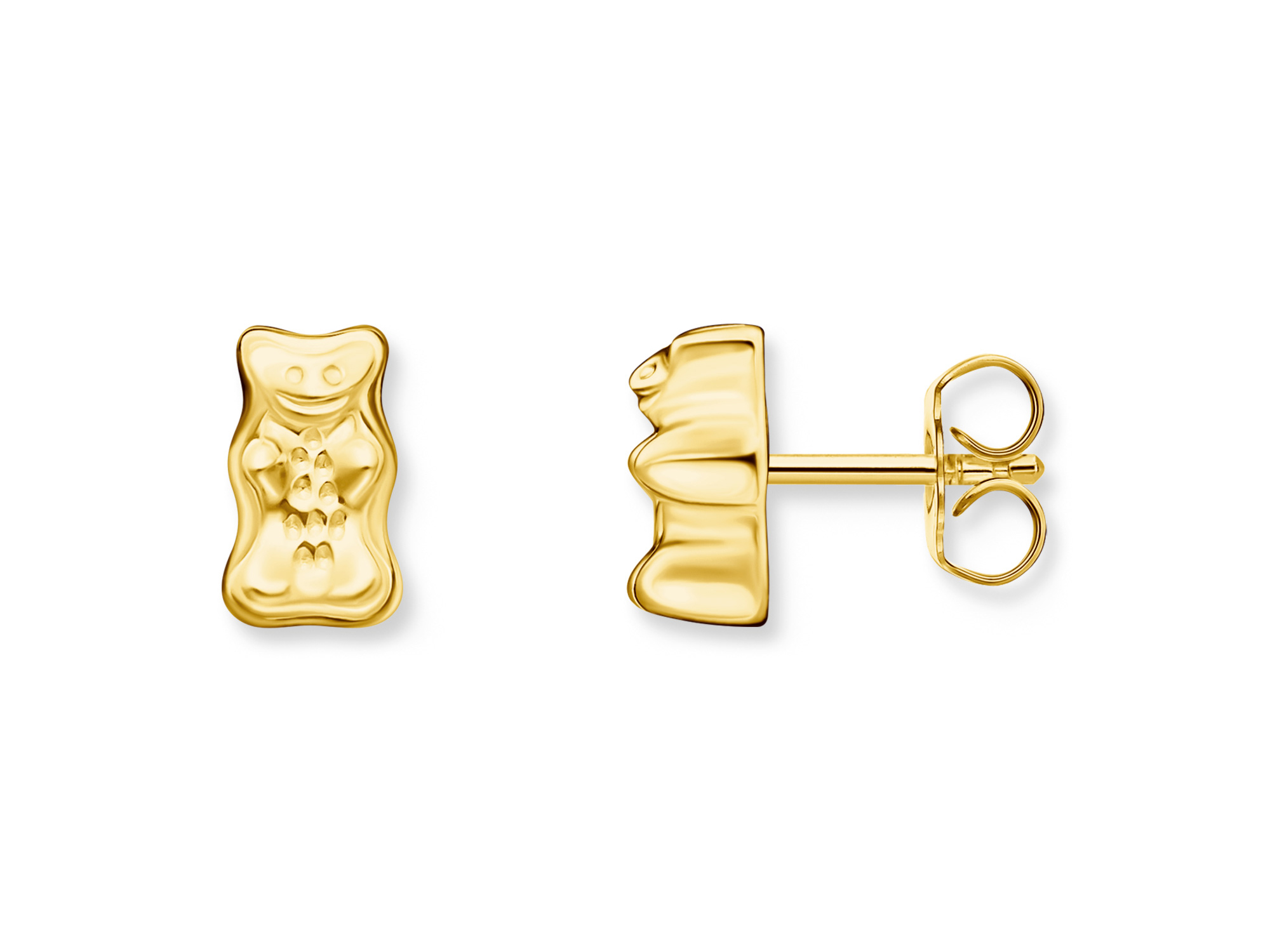 Goldfarbene Ohrstecker in Form eines Gummibärchens, aus Silber vergoldet, von Thomas Sabo in Kooperation mit HARIBO, stilvoll und verspielt, ideal für jeden Anlass.