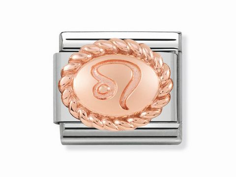 Classic Lowe Sternzeichen OVAL Rosé mit dem Zeichen Löwe in einem eleganten Design, umgeben von einer goldenen Zopf-Optik, kann vielseitig kombiniert werden.