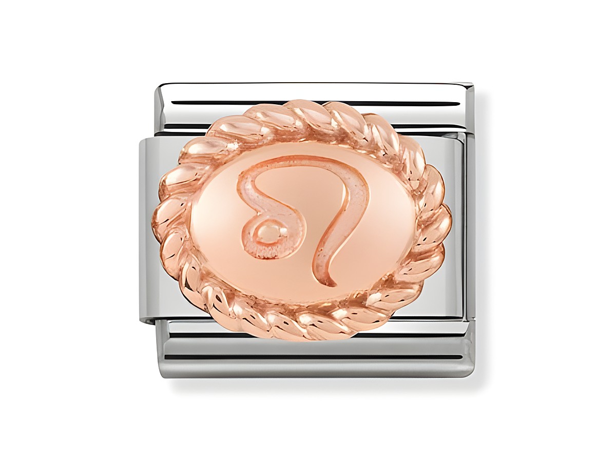 Classic Lowe Sternzeichen OVAL Rosé mit dem Zeichen Löwe in einem eleganten Design, umgeben von einer goldenen Zopf-Optik, kann vielseitig kombiniert werden.