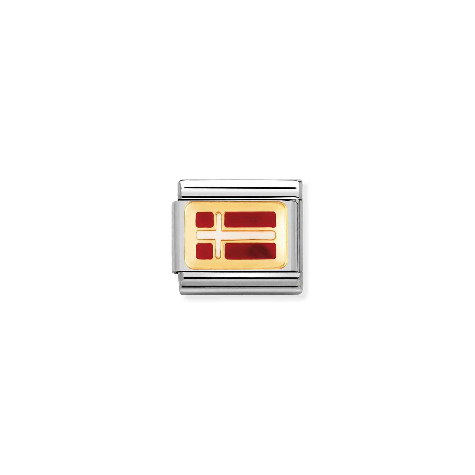 Nomination Composable Classic Charm Flagge Dänemark - Edelstahl, Gold 750 Gelbgold, Emaille