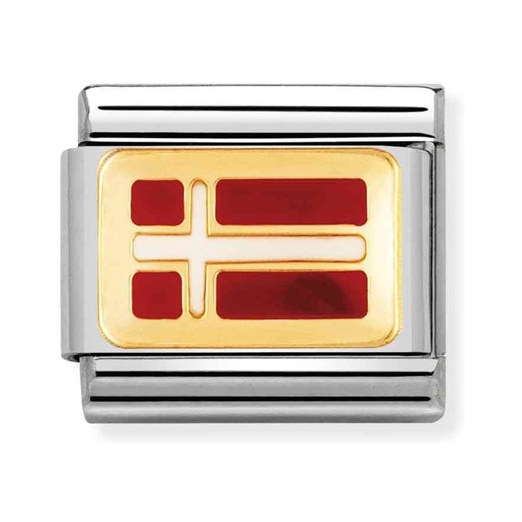 Nomination Composable Classic Charm Flagge Dänemark - Edelstahl, Gold 750 Gelbgold, Emaille