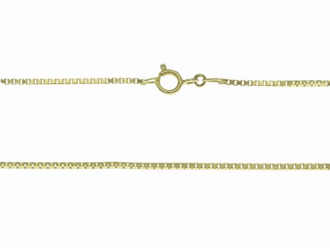 Veneziakette aus 585 Gelbgold in den Stärken 1,3 x 1,3 mm und Längen von 59 cm und 69 cm, mit einem sicheren Karabinerverschluss, Hersteller Juwelier Harnisch.
