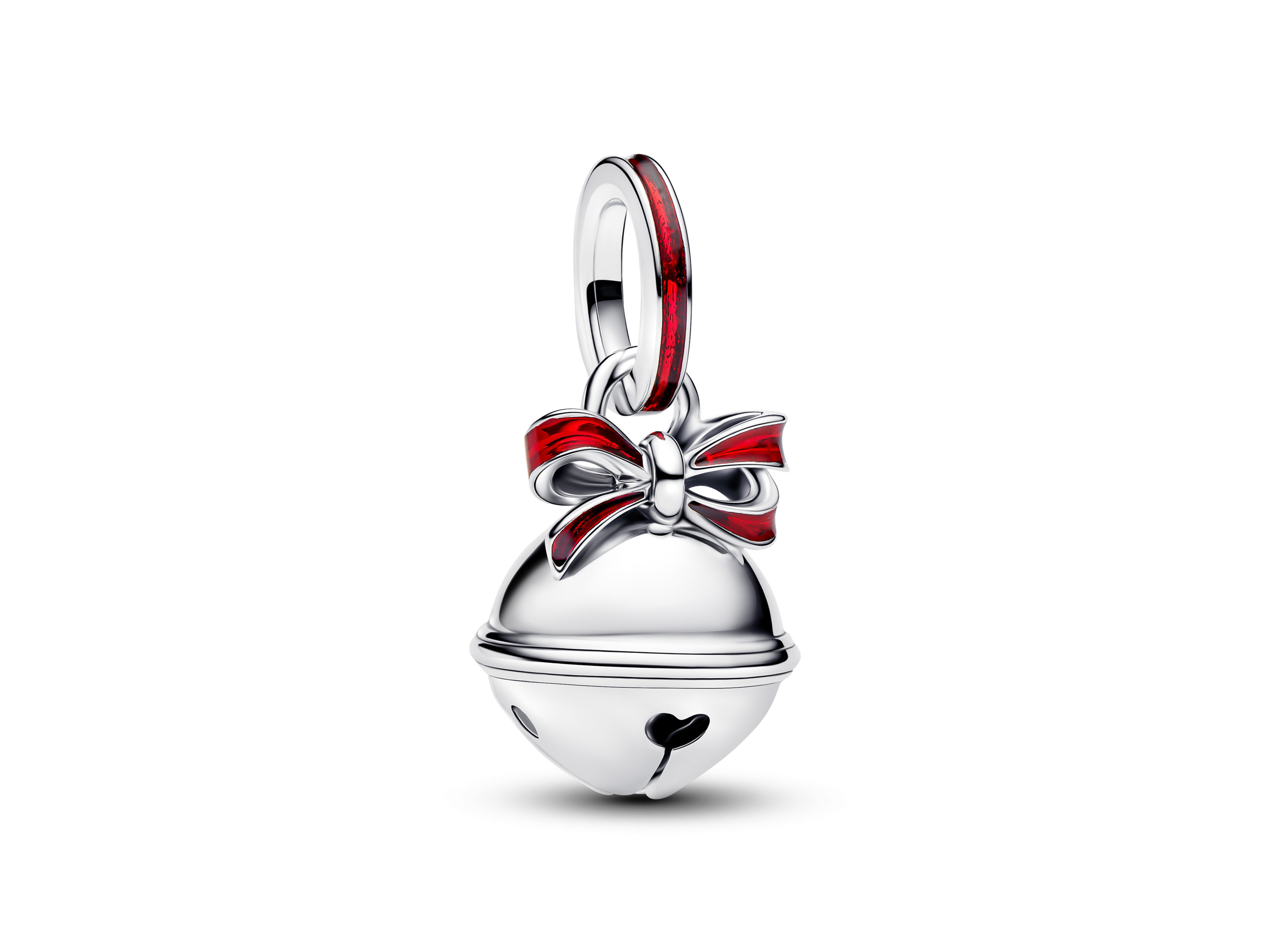 Weihnachtsglocke Charm von Pandora aus Sterling Silber mit rotem Emaille und einer Schleife, ideal als festlicher Schmuck für die Weihnachtszeit.