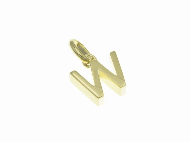 Anhänger aus poliertem Sterling Silber in Form des Buchstabens W, vergoldet in Gelbgold, Hersteller Juwelier Harnisch.