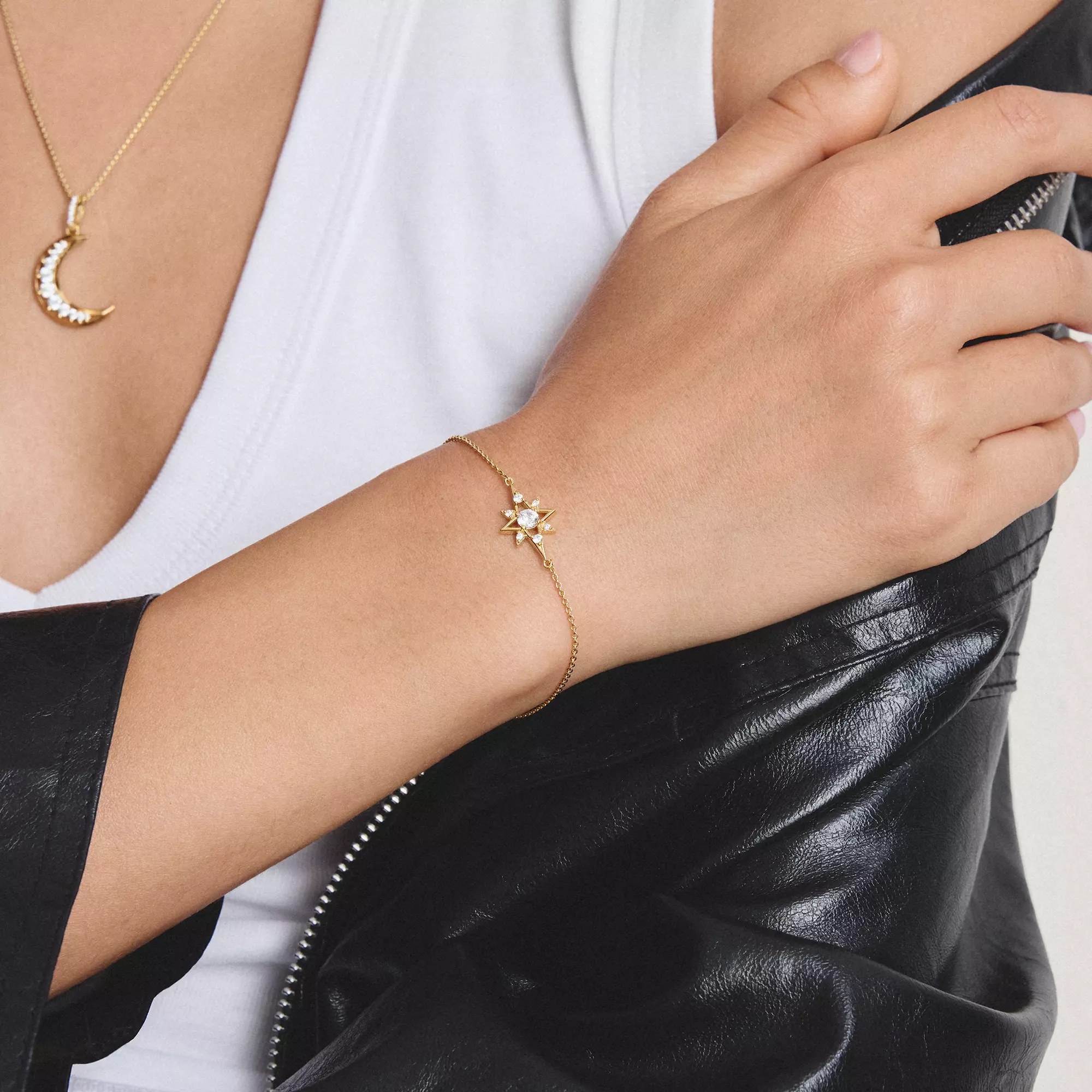 Thomas Sabo Midnight Sky - Armband Stern - 18k Gelbgold Vergoldung - Zirkonia - 19 cm – Ansicht 5