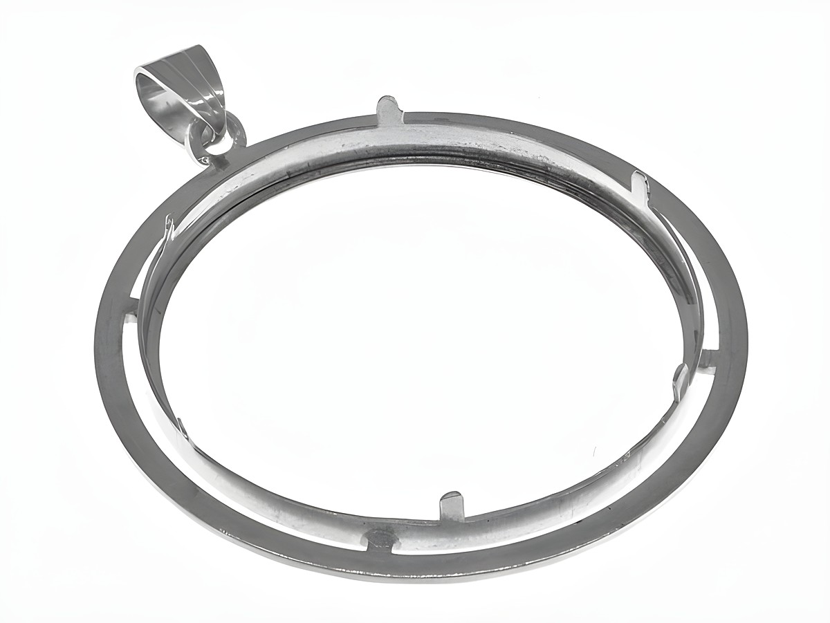 Münzfassung Anhänger aus 925 Sterling Silber mit Diamantschliff, geeignet für Münzen mit einem Durchmesser von bis zu 38 mm, Hersteller Juwelier Harnisch. – Ansicht 2