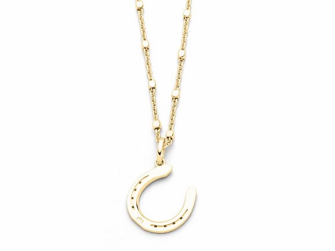 DUR Anhänger Pferdeglück P4528 aus Sterling Silber mit Gelbgold Vergoldung, kunstvoll gearbeitet, zeigt ein elegantes Hufeisen an einer feinen Kette, ideal für Pferdeliebhaber.
