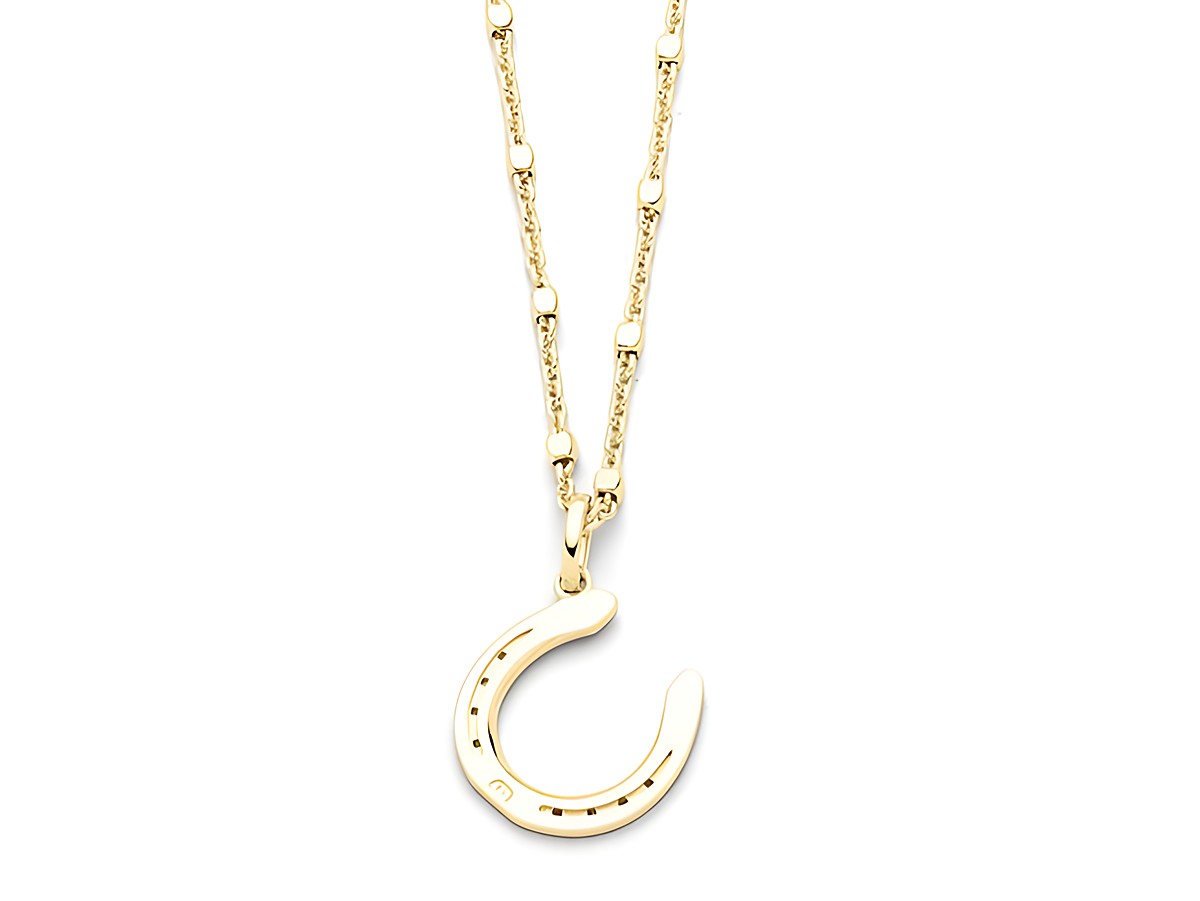 DUR Anhänger Pferdeglück P4528 aus Sterling Silber mit Gelbgold Vergoldung, kunstvoll gearbeitet, zeigt ein elegantes Hufeisen an einer feinen Kette, ideal für Pferdeliebhaber.