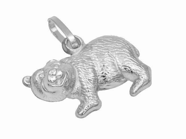Anhänger Bär aus 585 poliertem Weißgold, dargestellt in realistischer Form mit feinen Details, hergestellt von Juwelier Harnisch, ideal für Tierliebhaber und Schmuckenthusiasten.