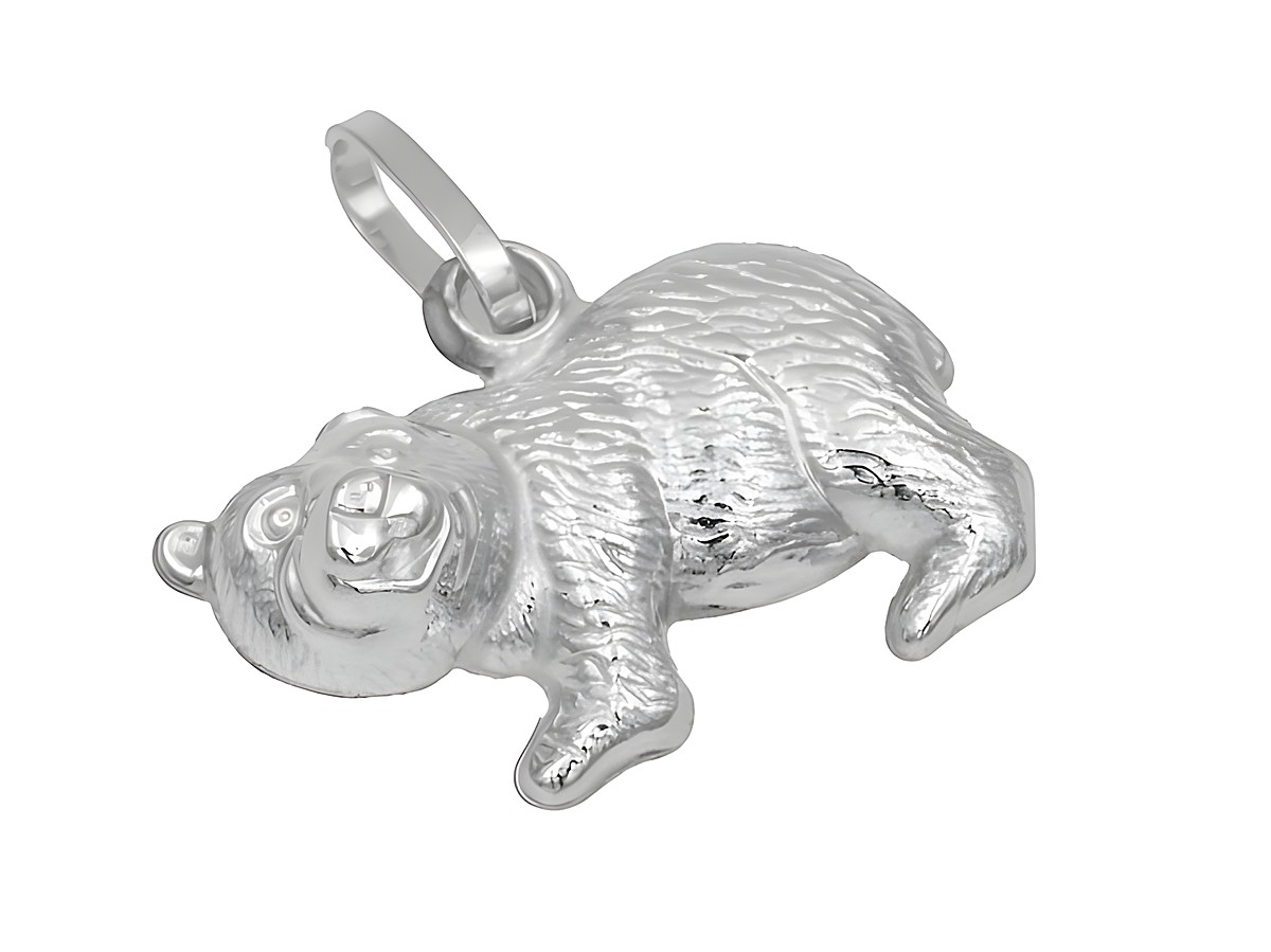 Anhänger Bär aus 585 poliertem Weißgold, dargestellt in realistischer Form mit feinen Details, hergestellt von Juwelier Harnisch, ideal für Tierliebhaber und Schmuckenthusiasten.