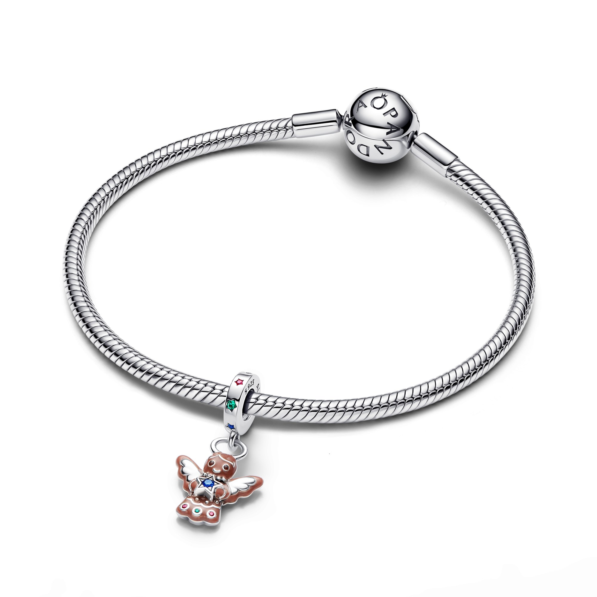 Pandora Lebkuchen-Engel Charm - Sterling Silber - Emaille Steinmix Braun – Ansicht 3