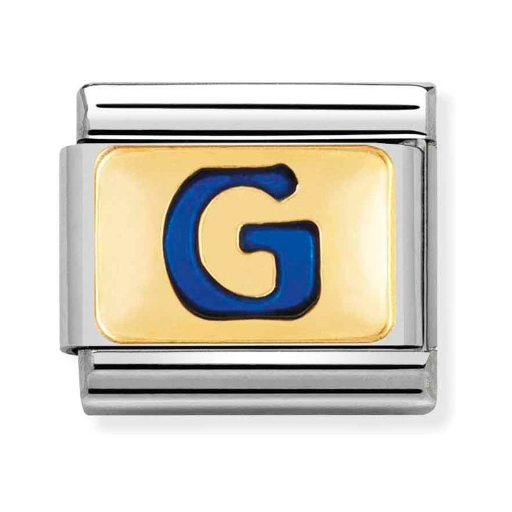 Nomination Composable Classic Charm Buchstabe G blau - Edelstahl, Gold 750 Gelbgold, Emaille