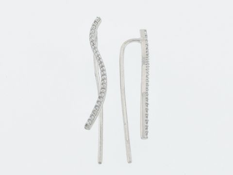 Ohrringe Silber rhod. Welle fabelhaft Klammer Zirkonia, Hersteller Juwelier Harnisch Zirkonia, elegantes Design mit funkelnden Zirkonia-Steinen und einer modernen, geschwungenen Form.