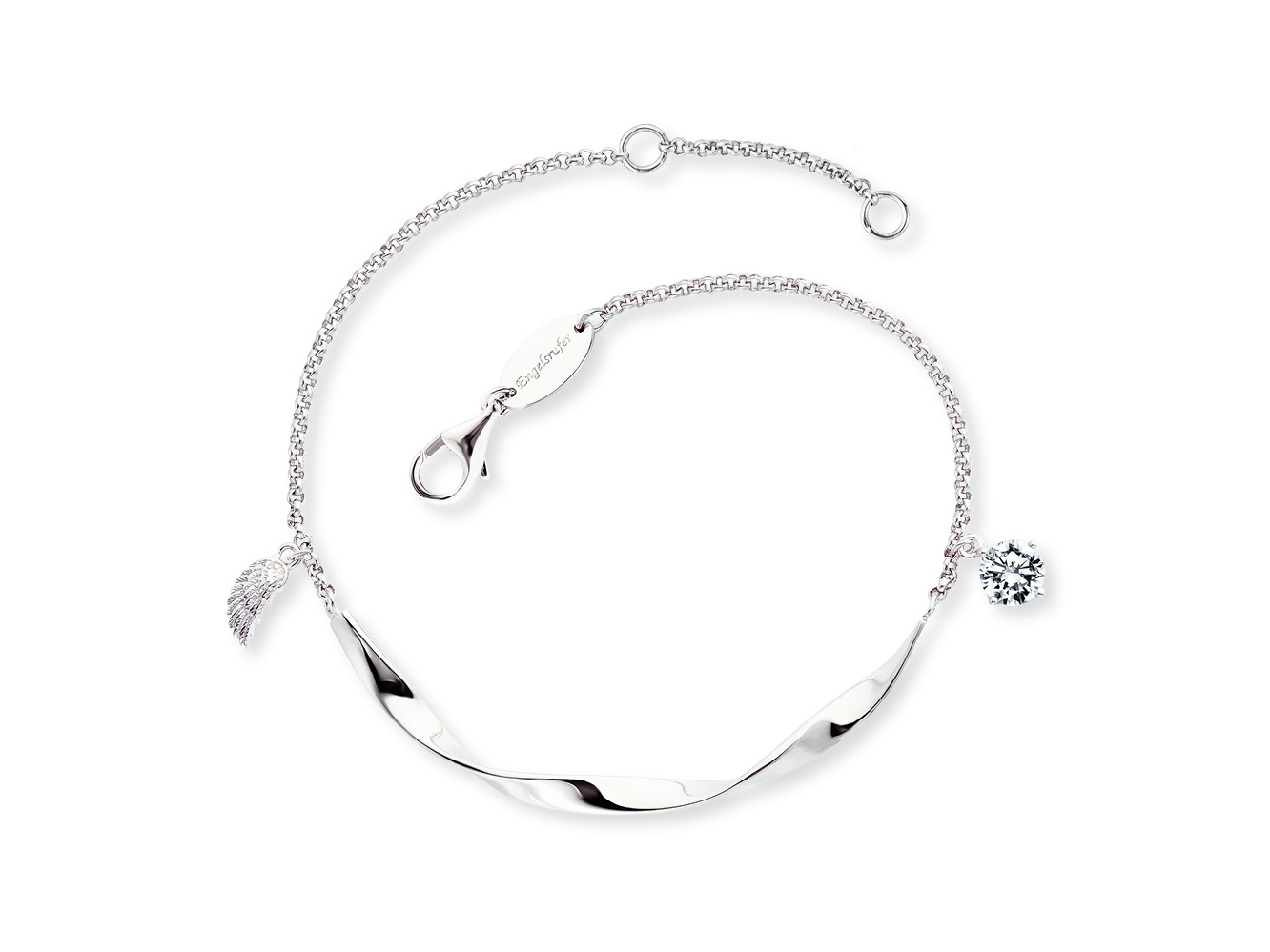 Silbernes Engelsrufer Armband mit Zirkonia und Flügelanhänger, rhodiniert, 16,5 cm lang, elegantes Design für stilvolle Akzente im Alltag oder besonderen Anlässen.
