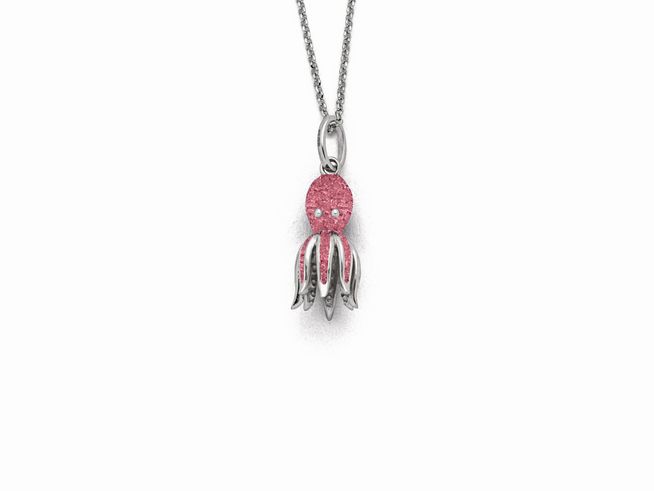 Sterling Silber Anhänger in Oktopusform mit Details aus rosafarbenem Steinsand, ideal als modisches Accessoire für jeden Anlass, Hersteller DUR.