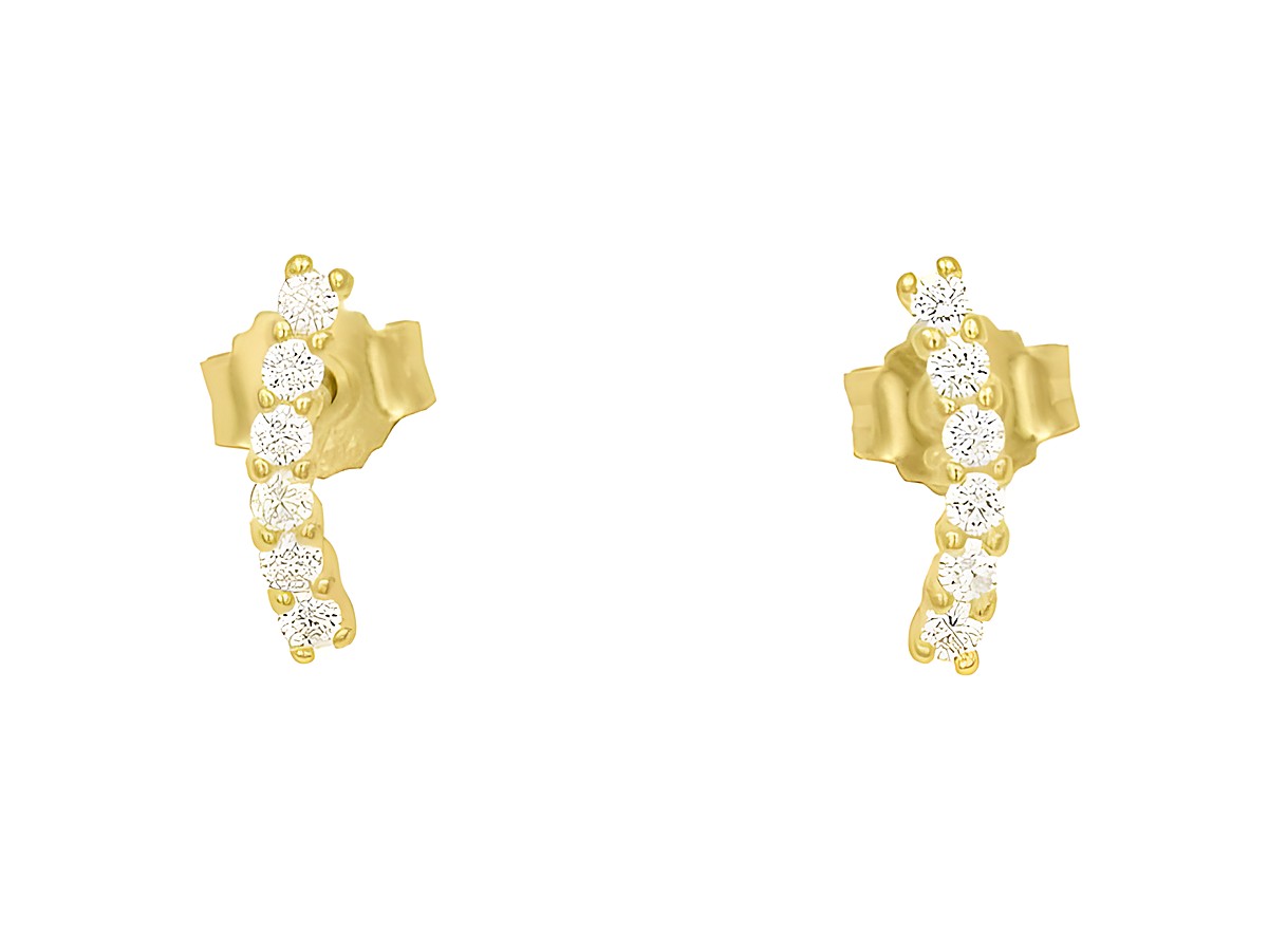 Ohrstecker aus Sterling Silber, vergoldet in poliertem Gelbgold, verziert mit sechs weißen Zirkonia, Hersteller Juwelier Harnisch. Elegant und zeitlos für jeden Anlass.