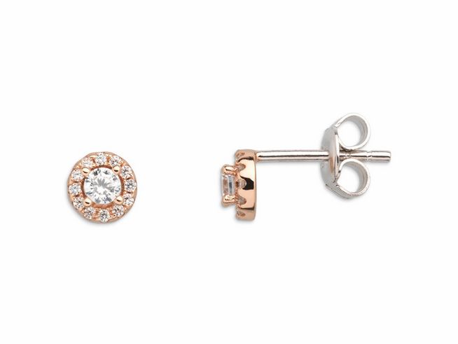 Xenox Sterling Silber Ohrringe XS7363R SILVER CIRCLE HALO in roségold vergoldet mit Karmoisierung und strahlendem Zirkonstein im Zentrum, idealer Ohrschmuck für elegante Outfits.