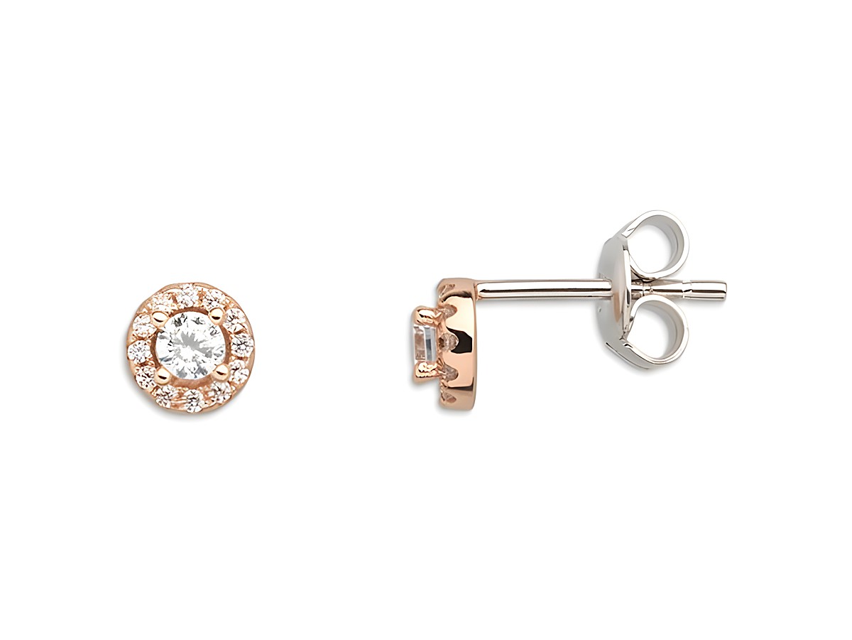 XENOX Sterling Silber Ohrringe XS7363R SILVER CIRCLE HALO in roségold vergoldet mit Karmoisierung und strahlendem Zirkonstein im Zentrum, idealer Ohrschmuck für elegante Outfits.