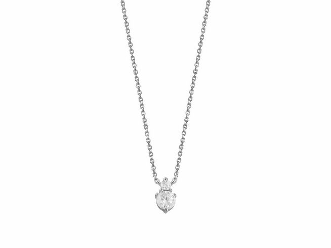 27001251-0 Xenox Sterling Silber Kette XS7347 mit eleganter Karreekette in 40-45 cm, verziert mit einem glänzenden Anhänger in Herzform, perfektes Schmuckstück für besonderen Anlass.