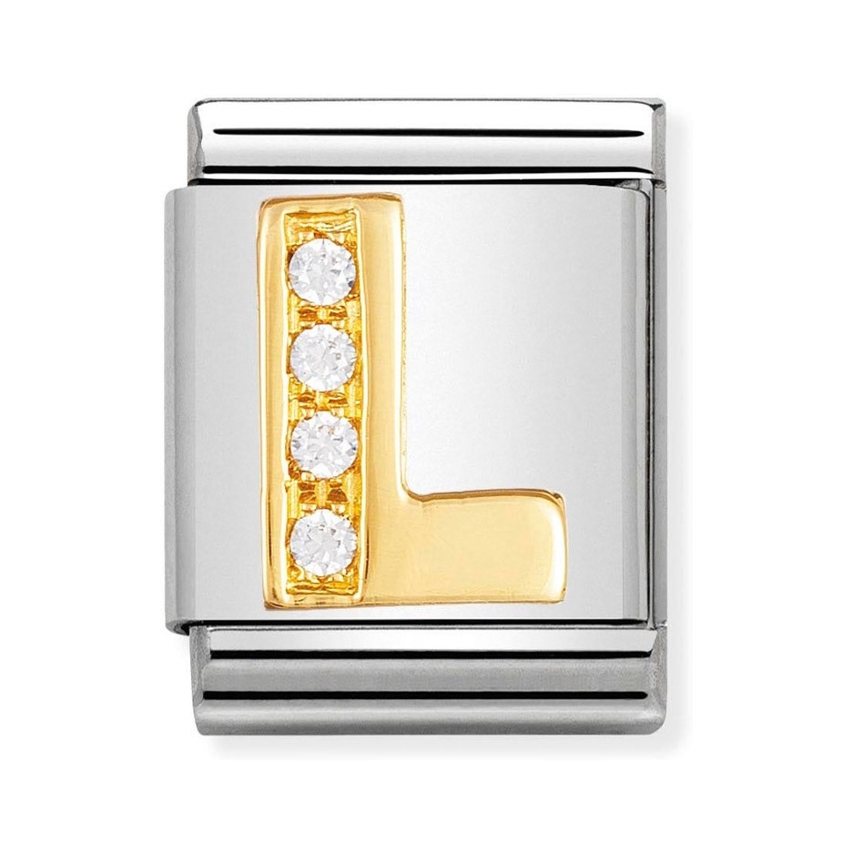 Nomination Composable Big Charm Buchstabe L - Edelstahl, Gold 750 Gelbgold, Zirkonia