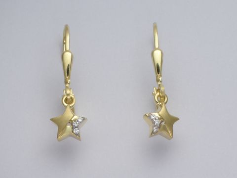 Gold Ohrringe in Form eines funkelnden Sterns aus 333 Gold mit Zirkonia Stein, Hersteller Juwelier Harnisch, elegante Hänger für festliche Anlässe.
