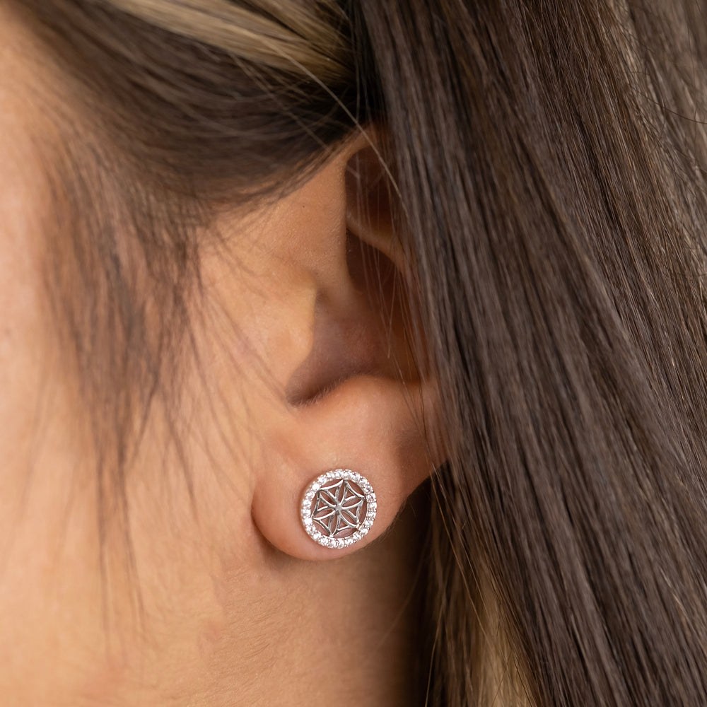 Engelsrufer LEBENSBLUME Ohrstecker mit Zirkonia - Silber rhodiniert 10 mm – Ansicht 3