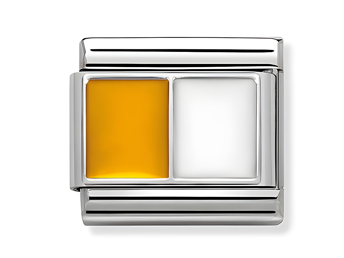 Edelstahl Charm mit gelbem und weißem Emaille-Feld, geeignet für das Nomination Composable Classic System, hergestellt von Nomination, modernes und stylisches Design.