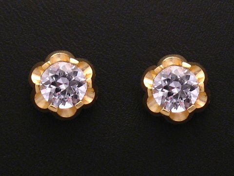 Ohrringe aus Gold 585 mit synthestischem Aquamarin, Blumenform, funkelnde Steine, Hersteller Juwelier Harnisch, elegantes Design für jeden Anlass.