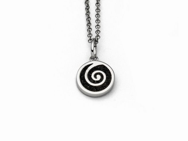 DUR Kette Sandspirale 2.0 - K2583 aus Sterling Silber mit einem runden Anhänger in Schwarz und Silber mit spiralem Design, 42cm lang, elegantes und modernes Schmuckstück.