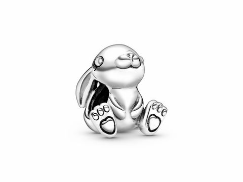 798763000-0 Charm von Pandora in Silber mit einem liebevoll gestalteten Hasenmotiv, ideal für Tierliebhaber und Schmuckenthusiasten, Artikelnummer 798763C00.