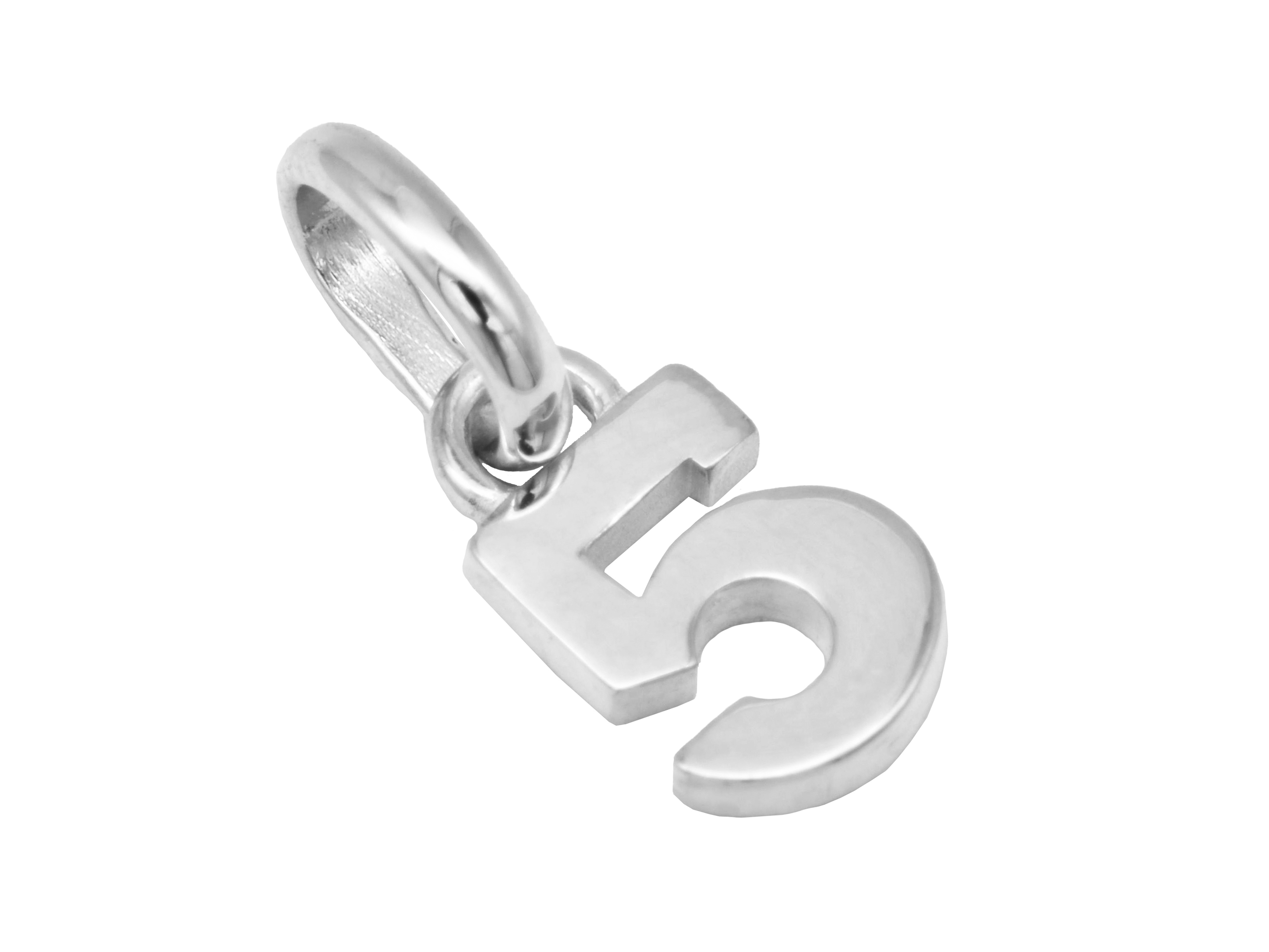 Gold Anhänger Zahl 5 aus 585 Weißgold, poliert, symbolisiert Glückszahlen. Hersteller ist Juwelier Harnisch, ideal für individuelle Schmuckstücke.