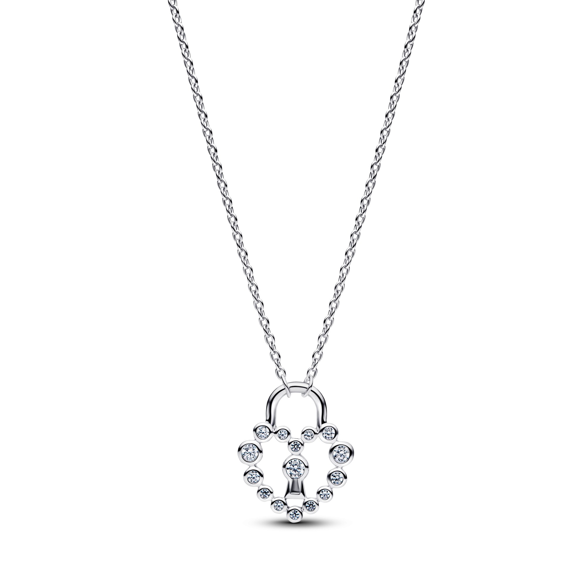 Pandora Funkelnde Herz Vorhängeschloss Anhänger Halskette - Silber - Zirkonia - 50 cm – Ansicht 2