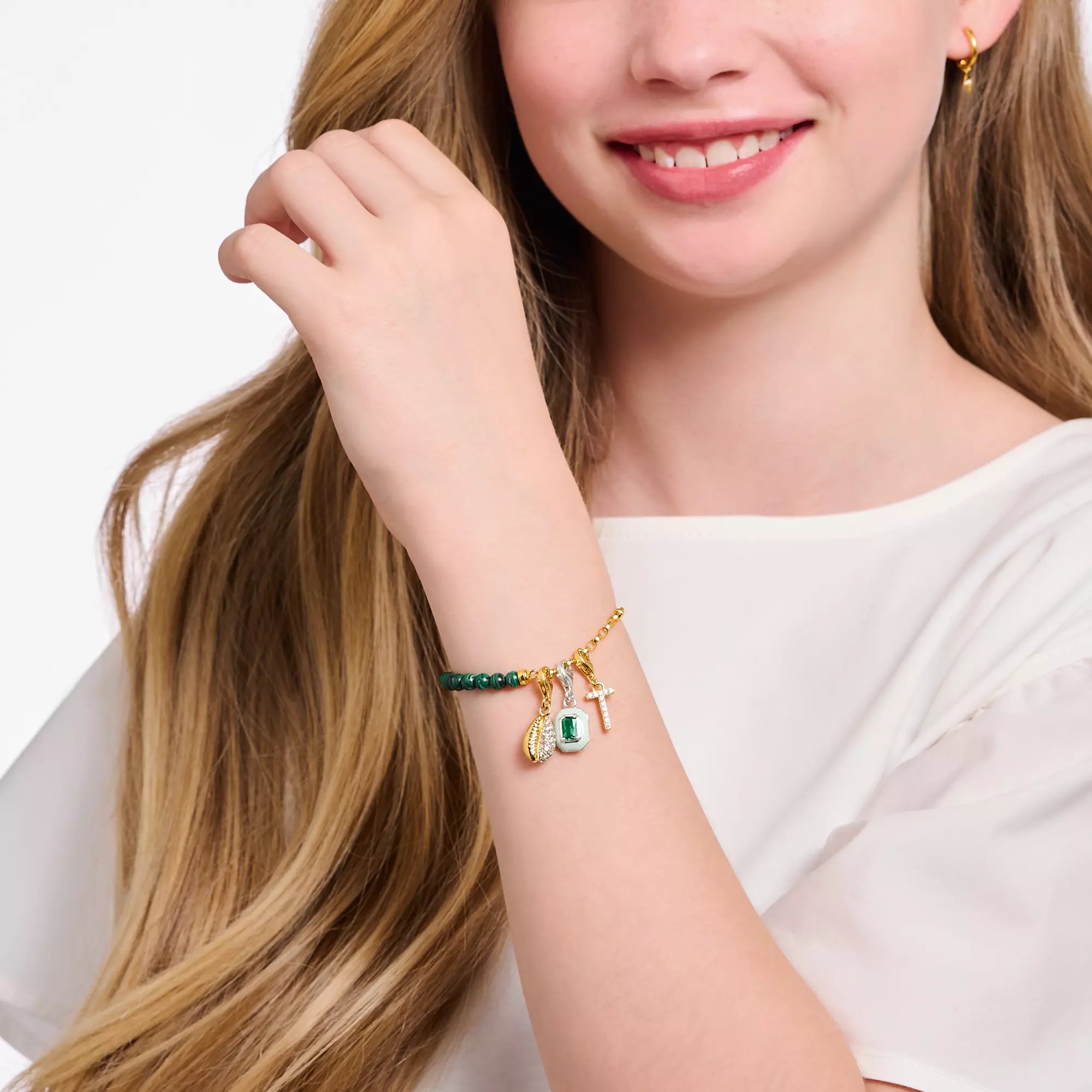 Thomas Sabo Charm-Anhänger - funkelnder Buchstabe P - Silber Gelbgold verg. & Zirkonia - Weiß – Ansicht 3