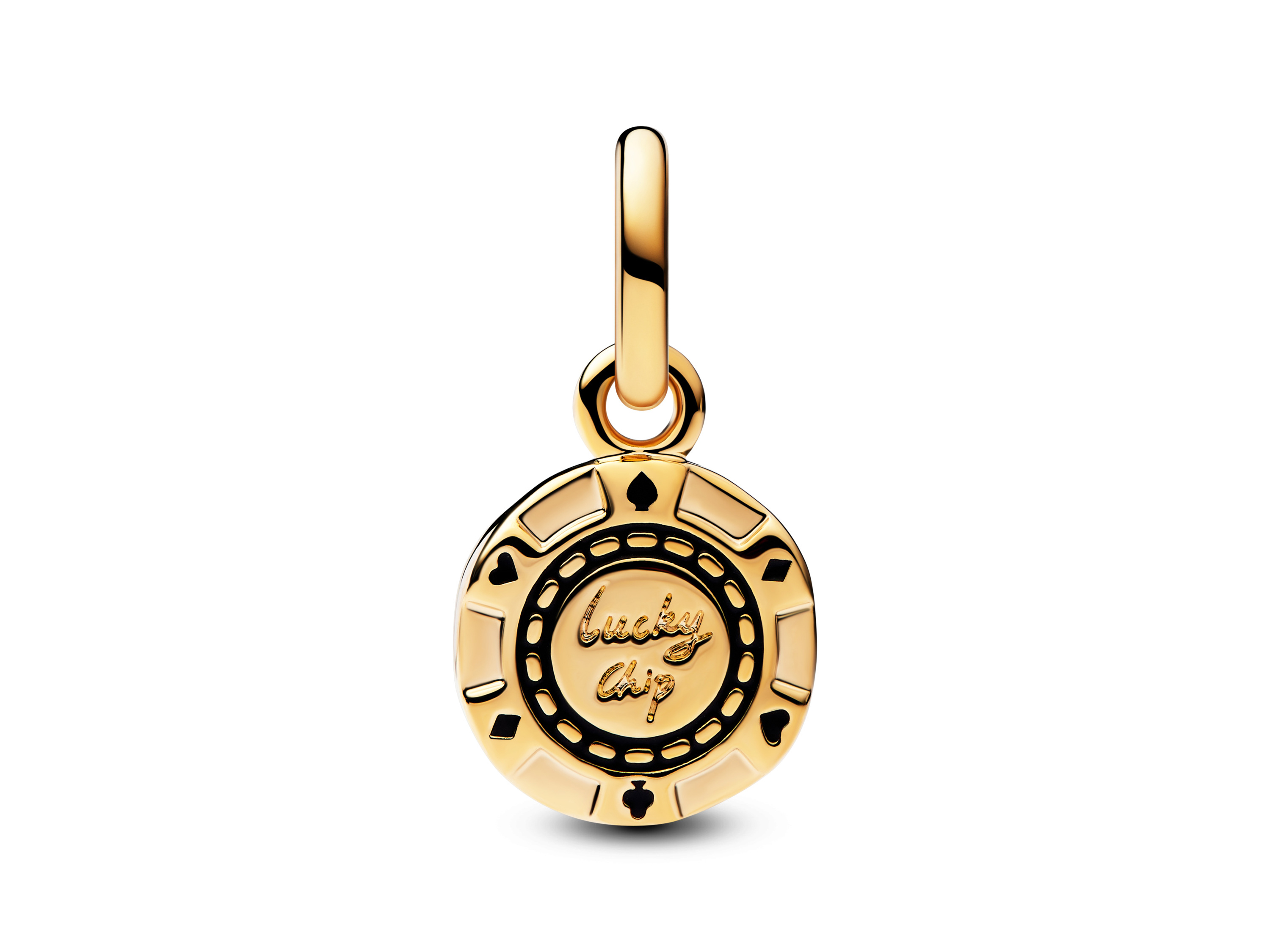 Glücksscharm aus Gelbgold Vergoldung von Pandora mit der Glückszahl 7, verziert mit Herzen und einer Inschrift. Ideal für besondere Anlässe und als Geschenk. Neuheiten im Onlineshop.