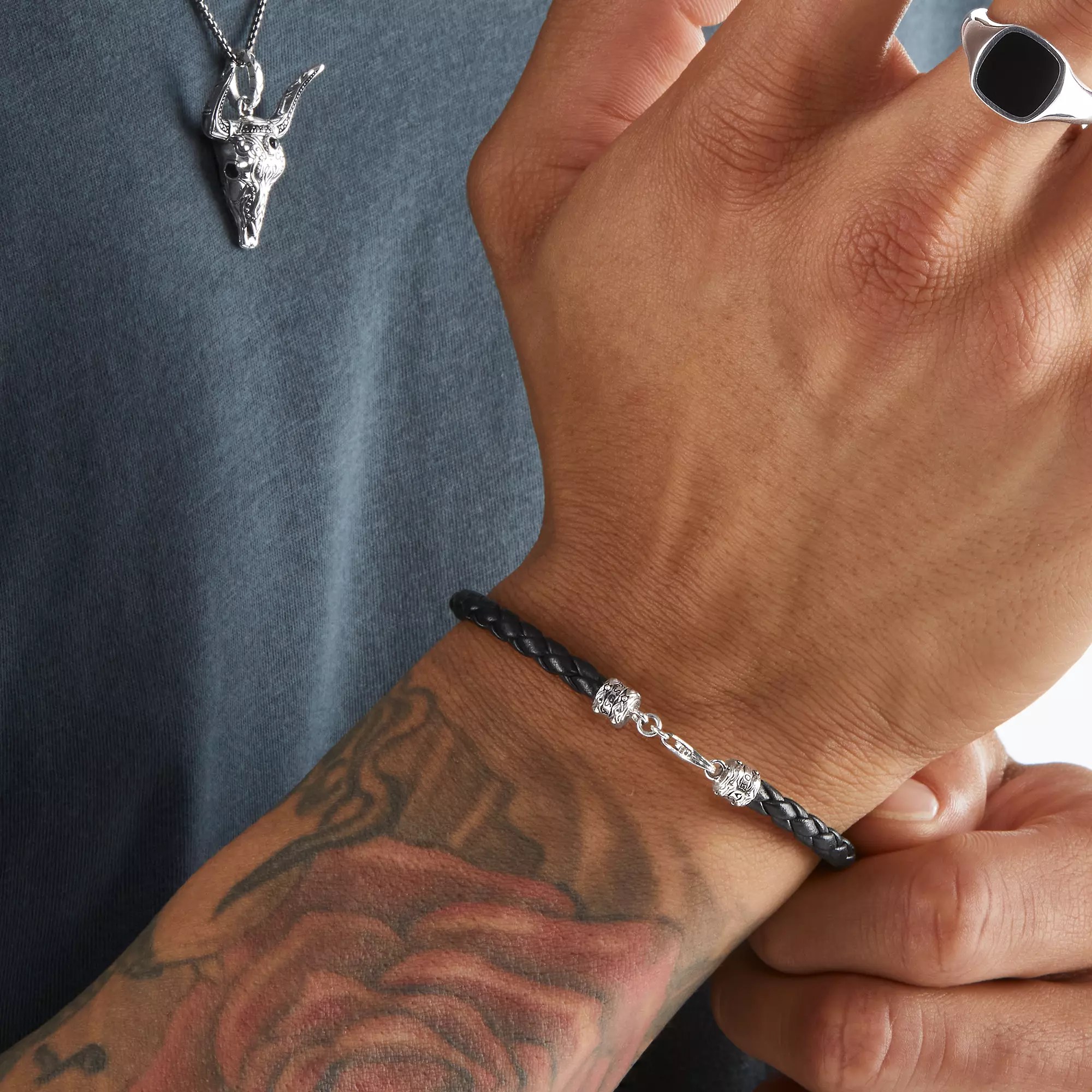 Thomas Sabo Armband - Kordel - Sterling Silber - geschw. + Leder schwarz 17 cm – Ansicht 3