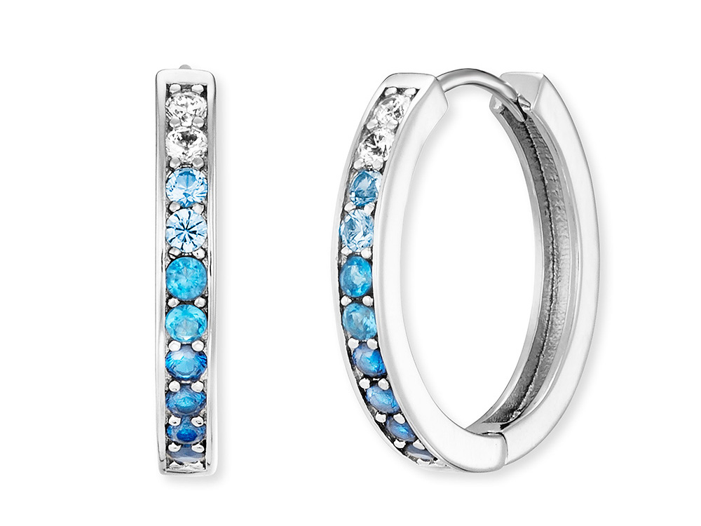 Engelsrufer ERE-OCEAN-ZIM-CR-21 Creole Ocean Silber mit Zirkonia zeigt elegante Creolen in Silber mit blauen und klaren Zirkonia. Optimal für einen modernen und stilvollen Auftritt.