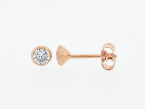 Silber Ohrringe im Kelchdesign, rosé vergoldet mit Zirkonia, Durchmesser 4,3 mm, Hersteller Juwelier Harnisch.