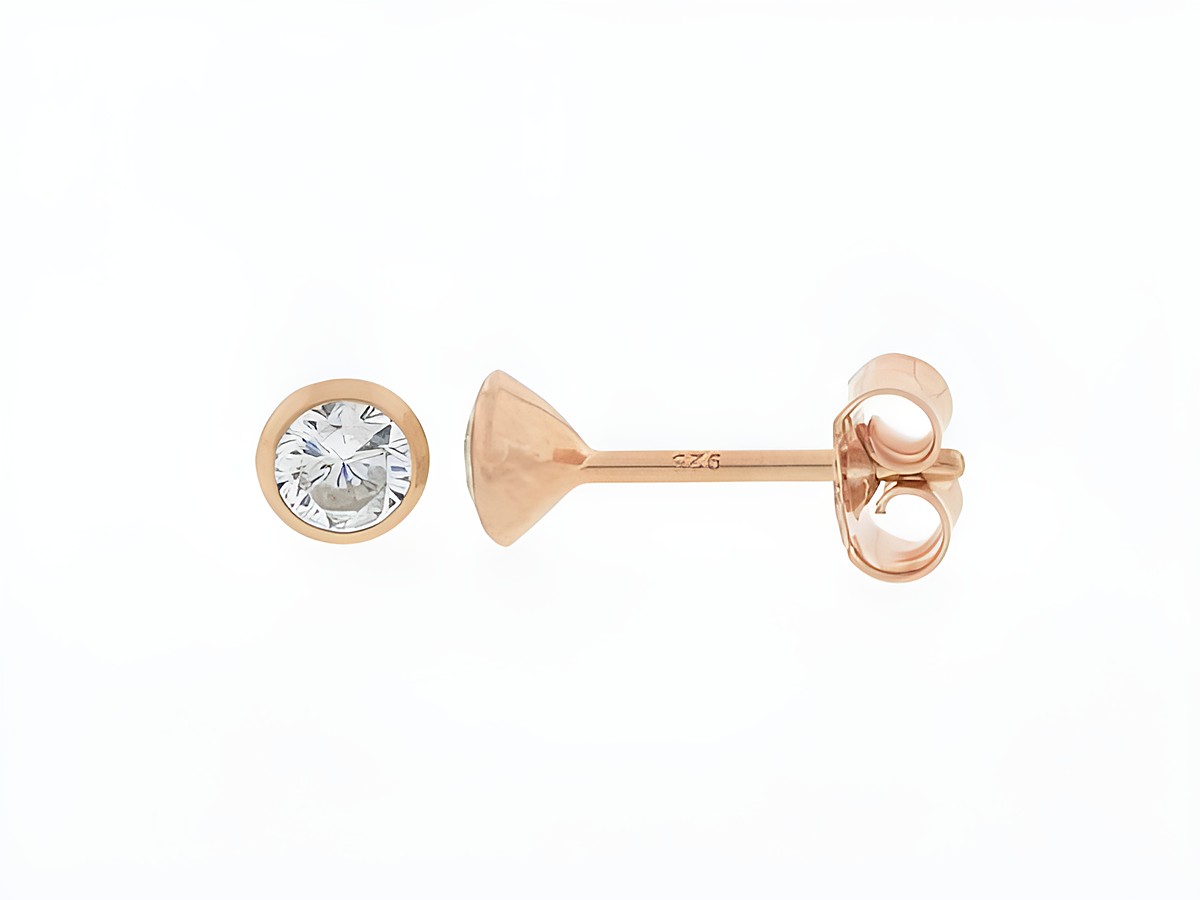 Silber Ohrringe im Kelchdesign, rosé vergoldet mit Zirkonia, Durchmesser 4,3 mm, Hersteller Juwelier Harnisch.