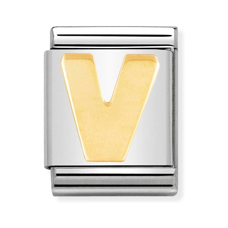 Nomination Composable Big Charm Buchstabe V - Edelstahl, Gold 750 Gelbgold