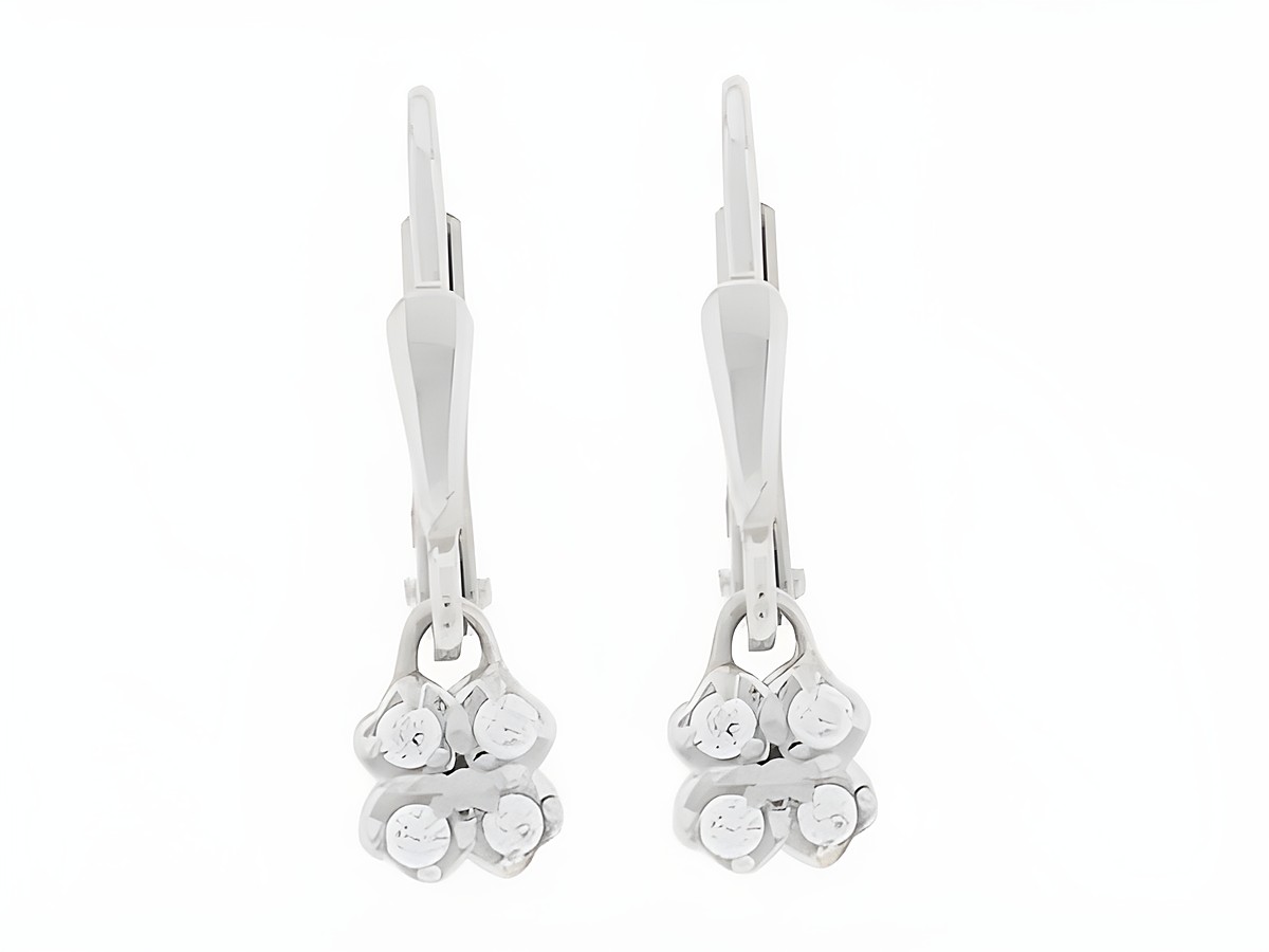 Silber Ohrringe in Kleeblattform, rhodiniert mit klaren Zirkonia, Ohrhänger mit Stein, Symbol für Glück, Hersteller Juwelier Harnisch.